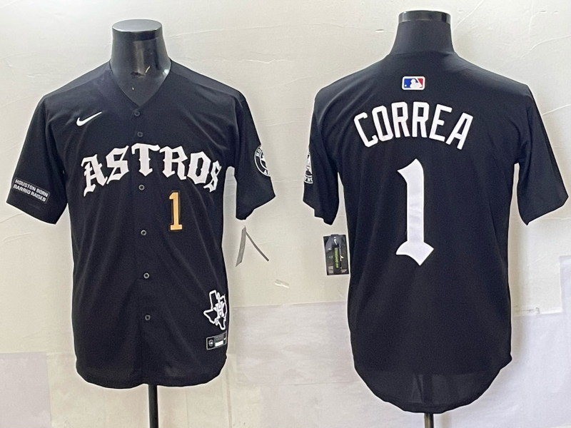 Men 2025 Houston Astros #1 Correa black  Game Nike MLB Jersey style 0020